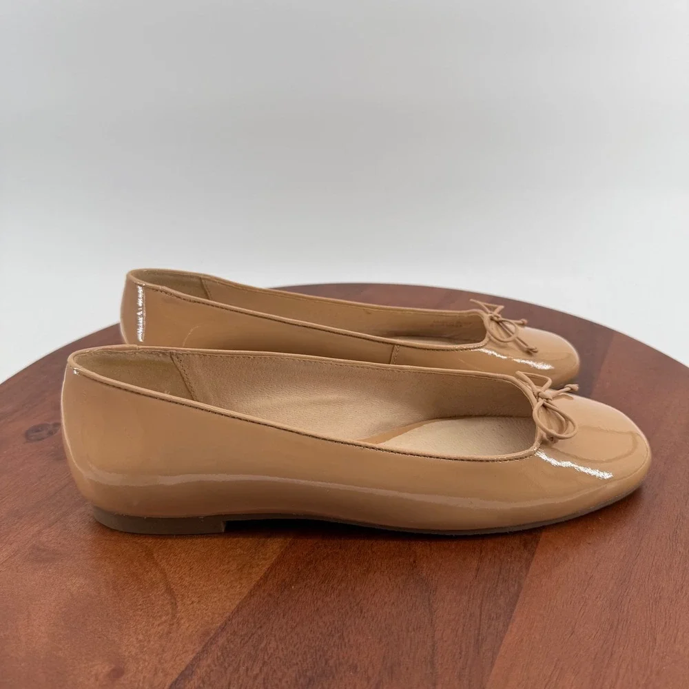 Jack Rogers Womens 9M Nude Patent Leather Square Toe Ballet Flats Bow Accent
